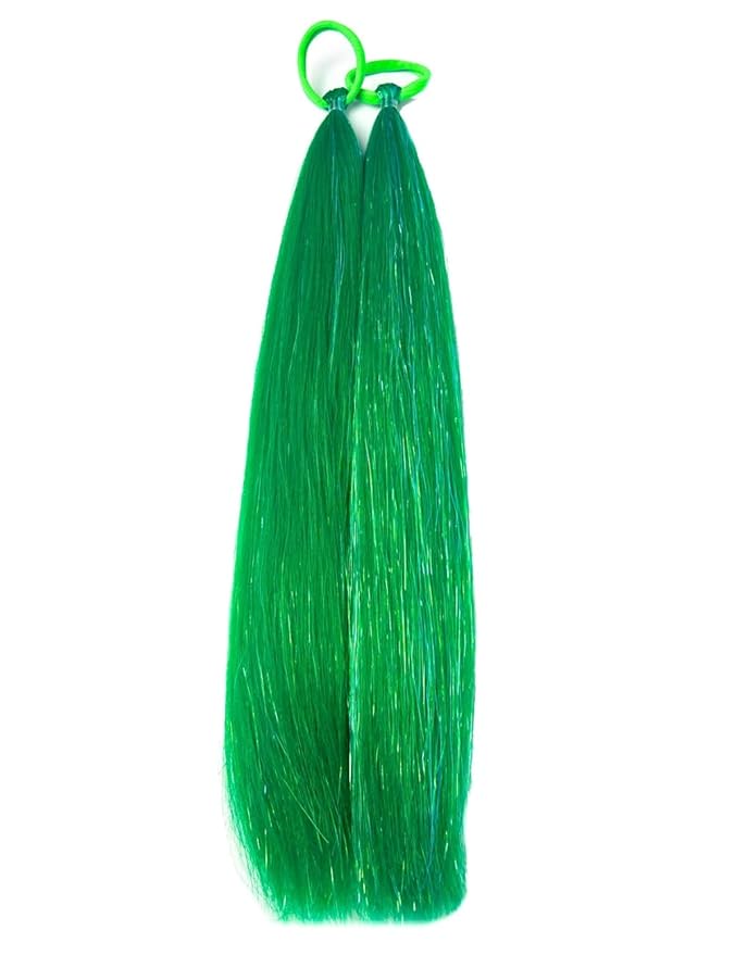 Colored Hair Extensions Green Ponytail Extension 2 Packs, 20 inch Crazy Hair Day Accessories for Women, DIY Festival Wacky Rave Braids,Tinsel Mixed