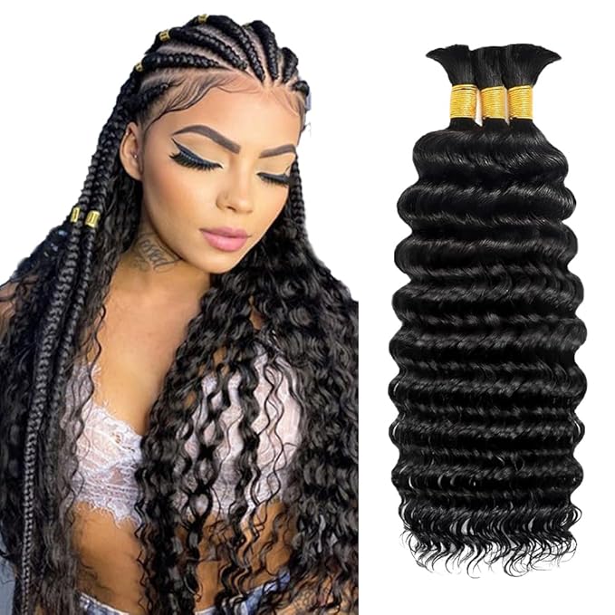 Human Braiding Hair 3 Bundles/Pack 150g 18 18 18 Inch Deep Wave Human Bulk Hair Braiding No Weft Natural Color Deep Curly Boho Hair for Braids