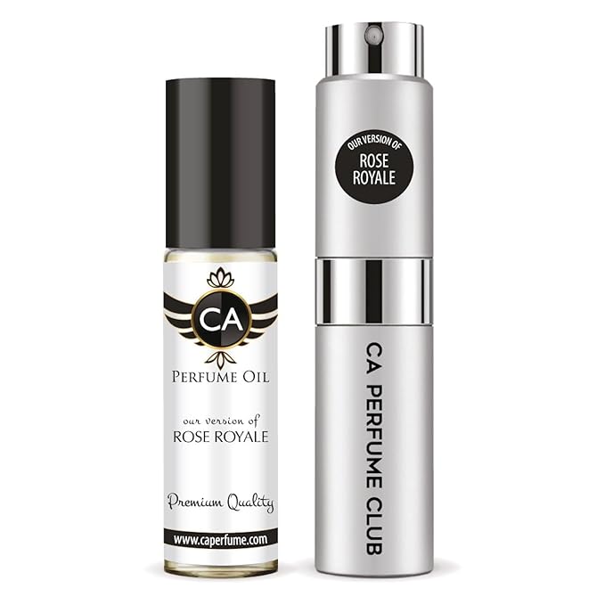CA Perfume Duo Impression of Rose Royale For Women And Men Perfume Layering Set Long Lasting Travel Size EDP + Body Oil Roll-On Bottle 0.27 Fl Oz+0.33 Fl Oz
