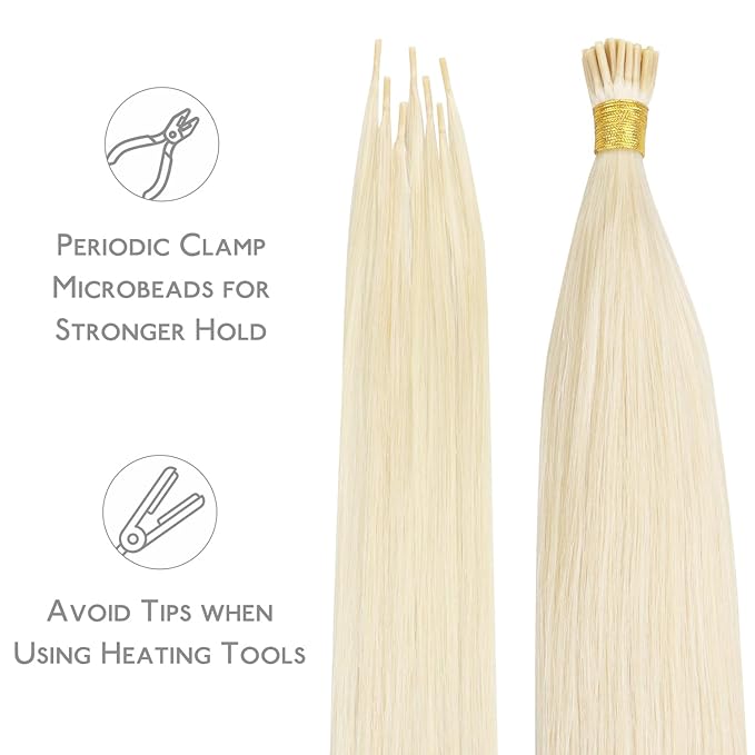 WENNALIFE I Tip Hair Extensions 24 Inch Platinum Blonde Remy Itip Human Hair Extensions, 50g 50s Invisible Straight Fusion for Women