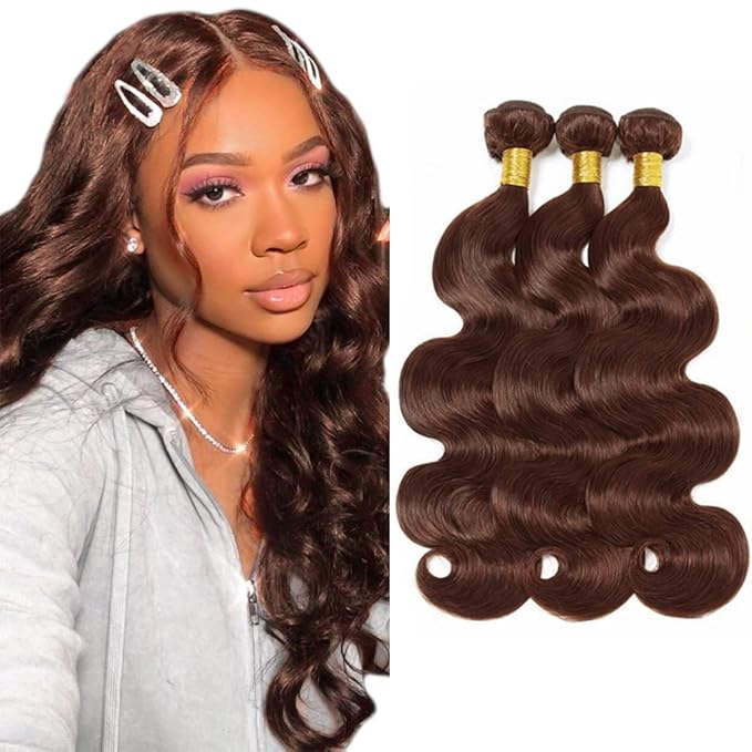 Brown Human Hair Bundles Dark Brown Body Wave Bundles 18 18 18 inch WuvuSnm #4 Body Wave Human Hair Weave Bundle