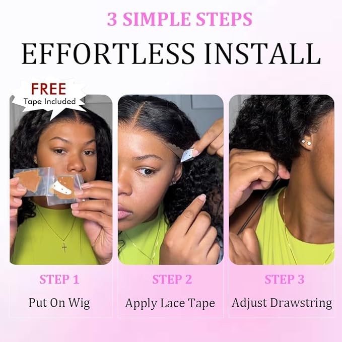 28 Inch Deep Wave Lace Front Wigs Human Hair with Drawstring Wear and Go Glueless Wigs Human Hair Pre Plucked Pre Cut 7x5 200 Density Curly HD Lace Front Wigs Beginner Friendly Glueless Wig for Women