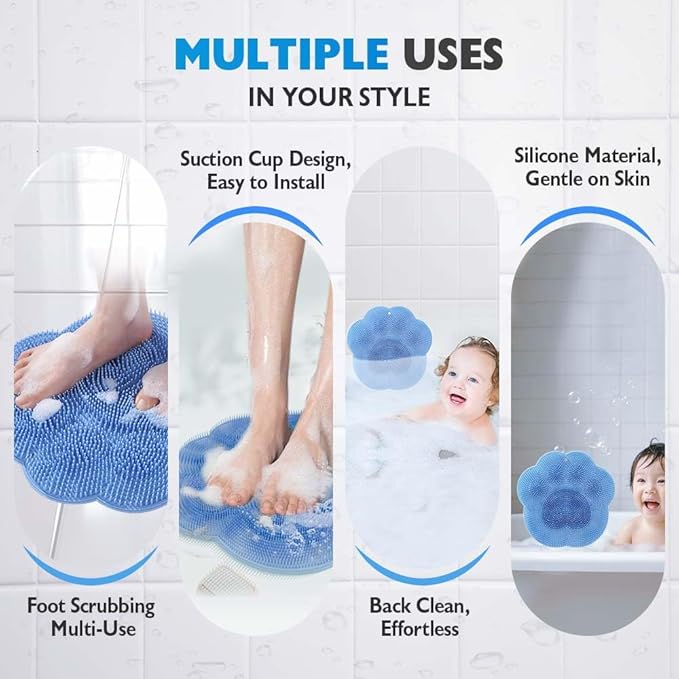 Silicone Shower Foot Scrubber Mat, 2025 New Wall Mounted Foot Back Cleaning Pad Back Washer Exfoliating Bath Wash Pad, Upgrade Shower Foot Back Scrubber Massage Pad (Pink)