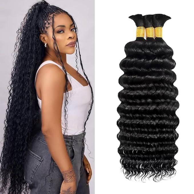 28 28 28 Inch Human Braiding Hair 150g Deep Curly Boho Hair for Braiding Brazilian Virgin Hair Extensions Bulk Bohemian 3 Bundles/Pack