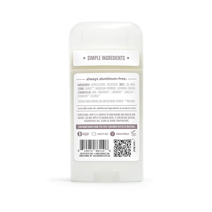 HUMBLE BRANDS Aluminum-Free Deodorant, Vegan and Cruelty- free, Formulated for Sensitive Skin, Patchouli Copal, Bergamot Ginger, Moroccan Rose, 2.5 Ounce (Pack of 3)