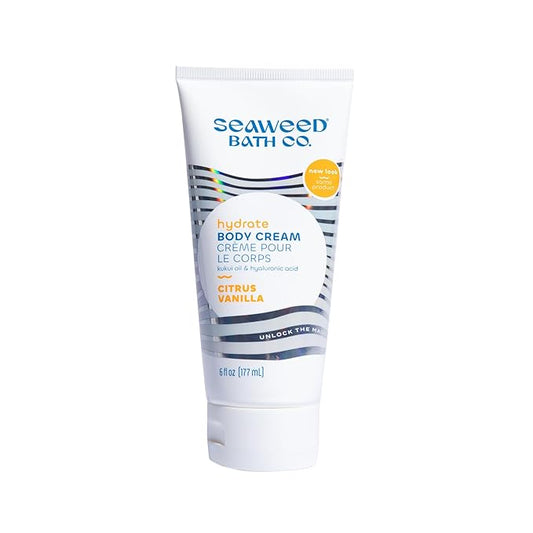 Seaweed Bath Co. Hydrate Body Cream, Citrus Vanilla Scent, 6 Ounce, Nourishing Hand & Body Lotion Moisturizer for Dry Skin, with Sustainably Harvested Seaweed, Kukui Oil, Hyaluronic Acid, Shea Butter