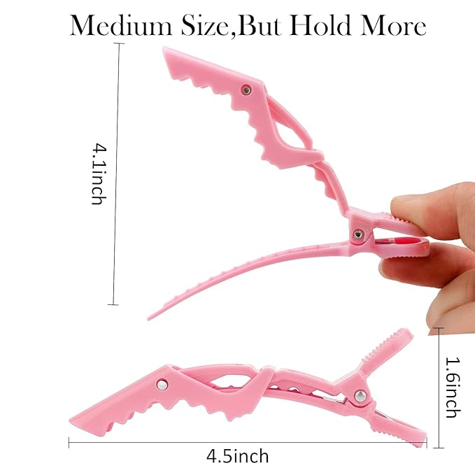 24 Pack Alligator Hair Clips for Styling, Sectioning Crocodile hair Clips Professional Barber Accessories for Salon of Thick Curly Volume Hair (Pink)