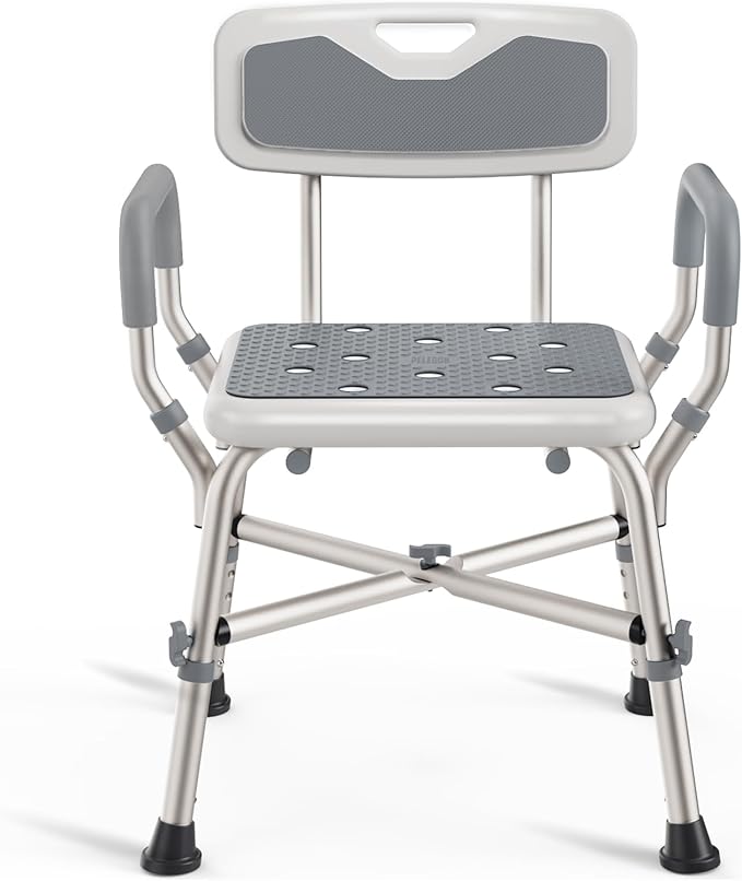 Shower Chair (450lb) with Padded Armrests and Back, Showers Chair for Elderly and Disabled, Adjustable Height Shower Seat, Heavy Duty Shower Chairs for Inside Shower, Handicap - Grey