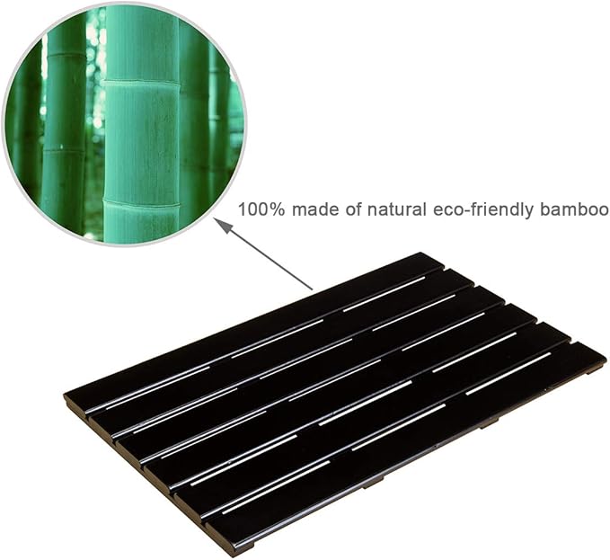 GOBAM Bamboo Bath Mat, Large, 26 x 15.8 x 1.3 inch - Non-Slip Floor Mat for Bathroom, Spa, Sauna, Kitchen, Indoor & Outdoor Spaces, Shower Mat for Bathroom Decor - (Black, 26" long)