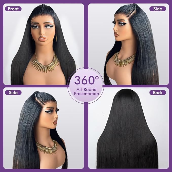 AMIRTY 250 Density Wear and Go Glueless Wigs Human Hair Pre Plucked Pre Cut Braided Wig Human Hair for Women 9X6 HD Lace Front Wig 12A Straight Lace Front Wig Human Hair With Natural Hairline 26Inch