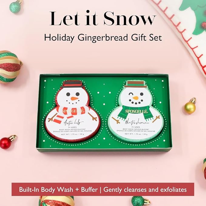 Spongellé Snowpeople Gift Set Body Wash Infused Buffers, Let It Snow