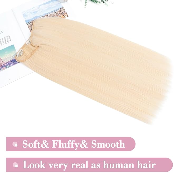 S-noilite One Piece Clip in Hair Extensions Balayage Blonde 18 Inch U-Shaped One Piece Weft Hair Extensions with 5 Clips Synthetic 3/4 Full Head Long Straight Clip in Hairpieces for Women,#02D/88/60