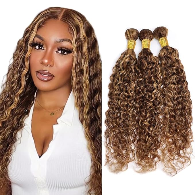 P427 Human Hair Bundles Honey Blonde Water Wave Bundle Brazilian Virgin Hair 3 Bundles24 26 28 Inch Color 27 Bundle Hair Extensions