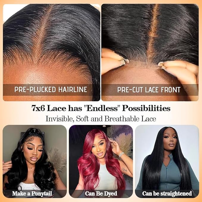 CHEETAHBEAUTY 7x6 Glueless Wigs Human Hair Pre Plucked Pre Cut 20 Inch Body Wave Lace Front Wigs Human Hair for Women 7x6 HD Lace Closure Wigs with Elastic Drawstring 200% Density Natural Color