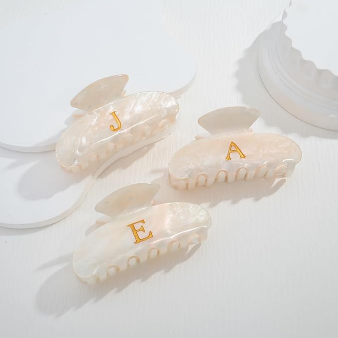 LILIE&WHITE Acrylic Letter Hair Clips For Women Stylish J Monogram Hair Claw Alphabet Hair Clip Fashion Glitter Claw Clips Elegant And Durable Hair Accessory Large Hair Clips J