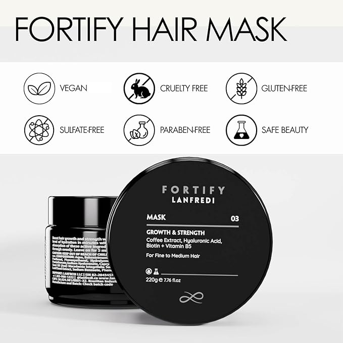 Fortify Hair Mask for Fine to Medium Hair With Caffeine, Macadamia & Olive Oil | Restore Hydration, Reduce Frizz, Add Shine, Support Hair Strength