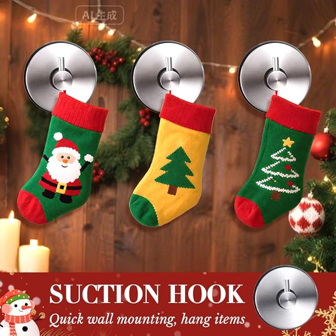 Suction Cup Hooks for Shower, 2025 New No Drill Suction Cup Hooks for Wreaths on Glass, Gold Silver Black Garland Hanger for Door Frame Wreaths Bathroom Window Mirrors (1, Black)