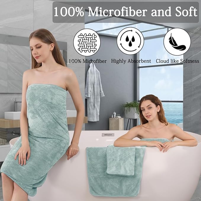 Ycosy 8-Piece Bath Towels Set,2 Oversized Bath Sheet,2 Hand Towels and 4 Washcloths - 600 GSM Soft Microfiber Highly Absorbent Quick Dry Shower Towel Collection for Bathroom Hotel and Spa,Mint Green