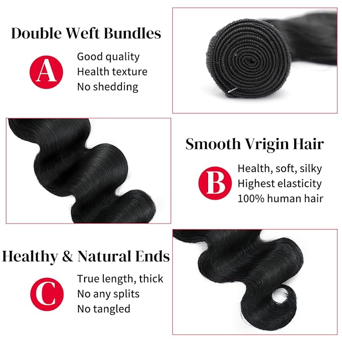 12A Brazilian Virgin Human Hair 1 Bundle 24 Inch Body Wave Bundles Human Hair 100% Unprocessed Quick Weave Hair Extensions Natural Black