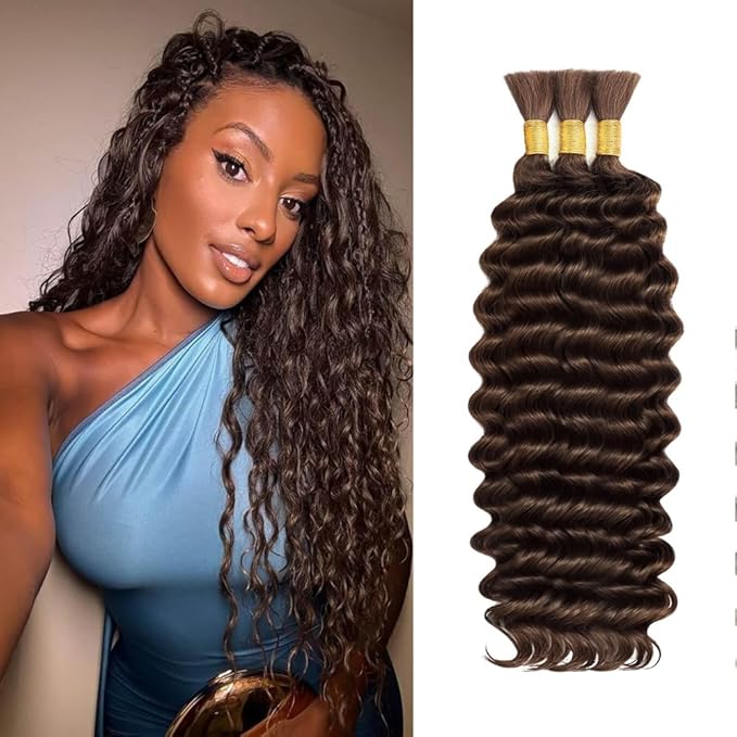 Boho Hair for Braiding Deep Wave Bulk Human Hair for Braiding No Weft 3 Bundles 22 Inch 10A Brazilian Virgin Brown Deep Curly Extensions