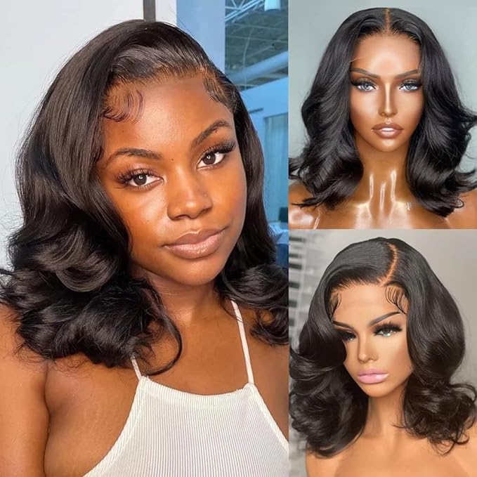 5x5 Bob Wig Human Hair Glueless Wigs Human Hair Pre Plucked HD Lace Closure Wigs Human Hair 180% Density Short Body Wave Bob Wigs for Black Women 10 inch