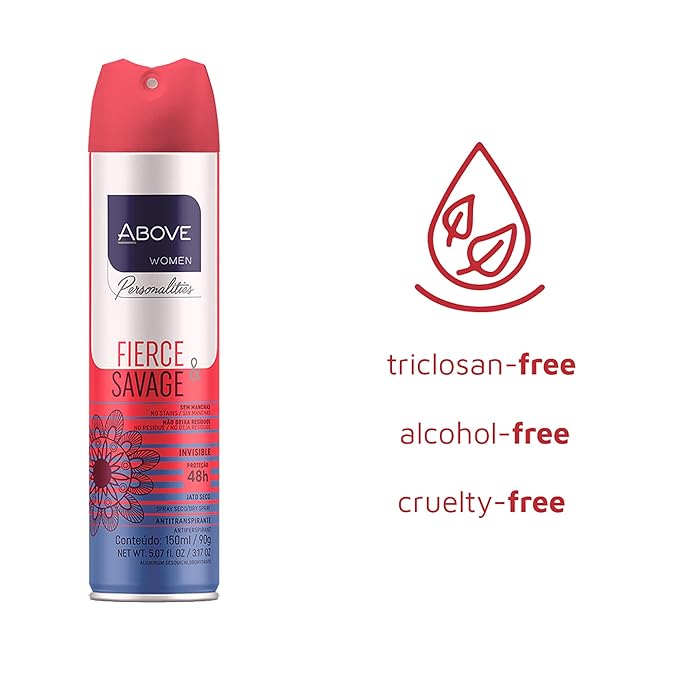 ABOVE Fierce and Savage - 48 Hours Personalities Antiperspirant Deodorant for Women - Notes of Pink Pepper and Jasmine - Dry Spray Protects Against Sweat and Body Odor - Alcohol Free - 3.17 oz