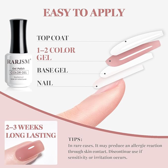 RARJSM Nude Gray Ruddy Pink Gel Nail Polish Neutral Skin Tone Sheer Jelly Gelpolish 1PC 15ml Single Bottle Creamy Transparent Natural Nudegel Polish Soak off Cured for Home Salon French Manicure