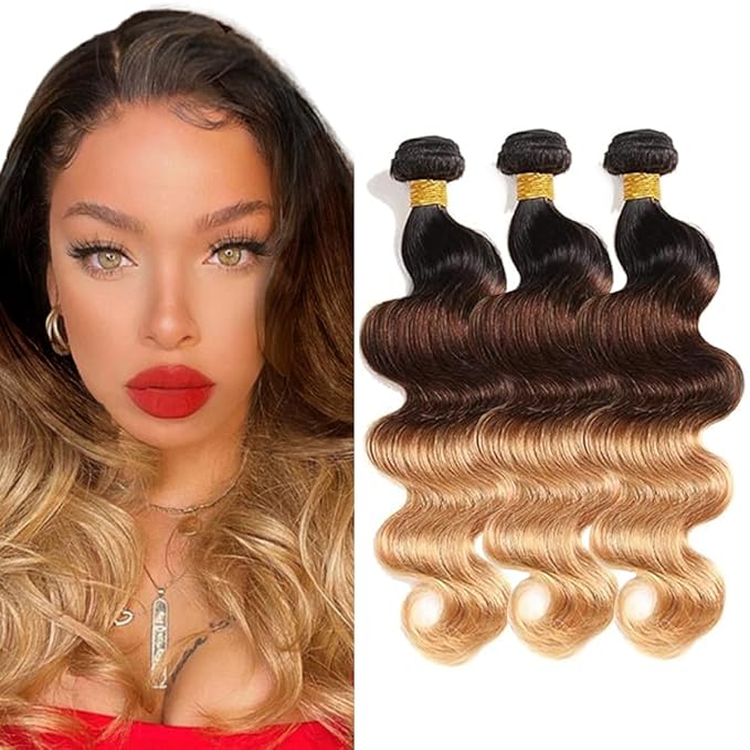 t1b/4/27 Bundle Ombre Body Wave Human Hair Bundles Brazilian Virgin Remy Hair 3 Bundles 28 30 32 Inch Black and Blonde Bundle Human Hair