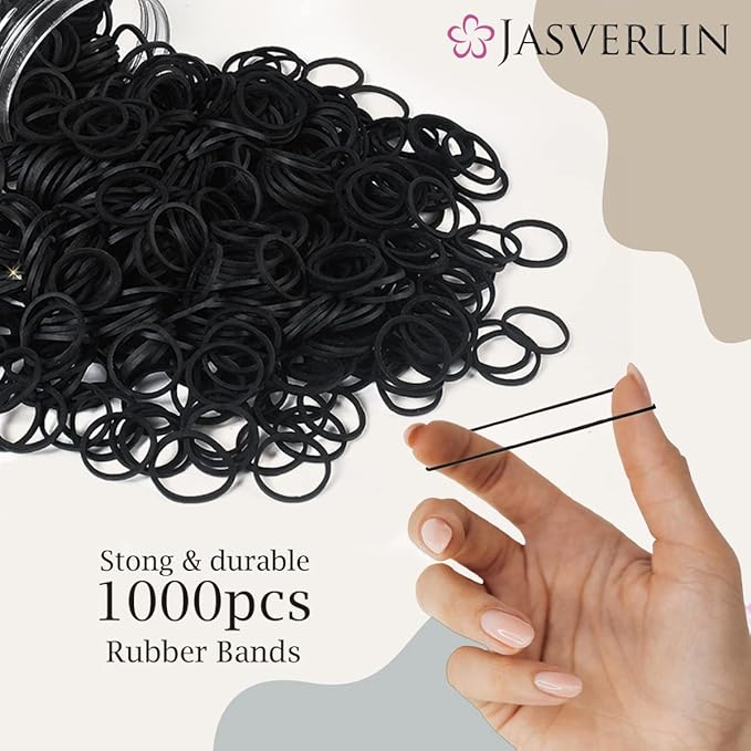 Small Rubber Bands for Hair, Black Mini Hair Ties Elastics Bands for Little Girls Baby Toddler, Braids Styling Accessories No Damage No Pull 1/2 inch 1000 Pcs