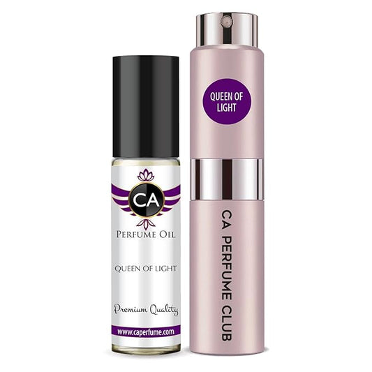 CA Perfume Duo Impression of Queen Of Light For Women And Men Perfume Layering Set Long Lasting Travel Size EDP + Body Oil Roll-On Bottle 0.27 Fl Oz+0.33 Fl Oz
