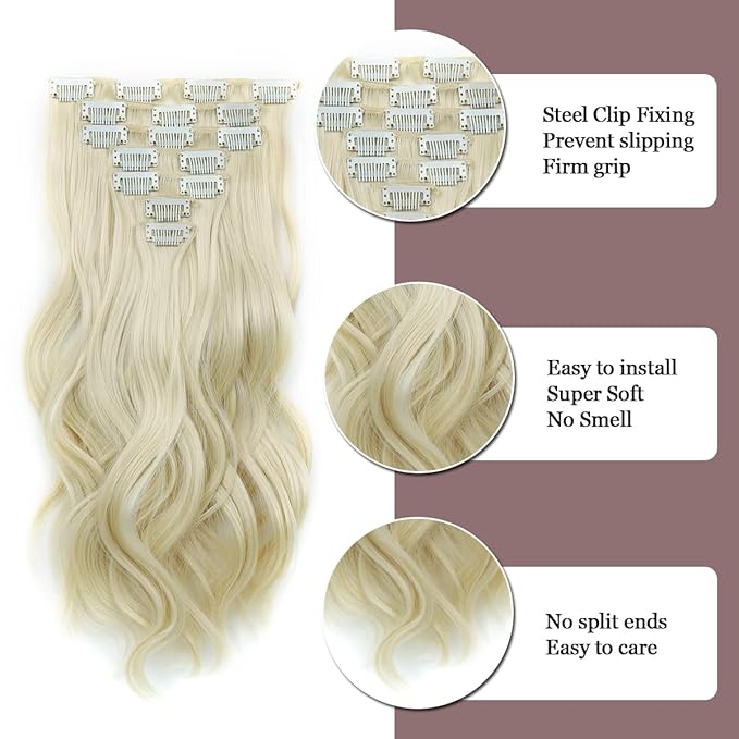 Clip In Hair Extensions Long Wavy 7 PCS Invisible Clip Thick Hairpieces Black Hair Piece Soft Full Head Synthetic Fiber for Women, 16 Inches (613#)