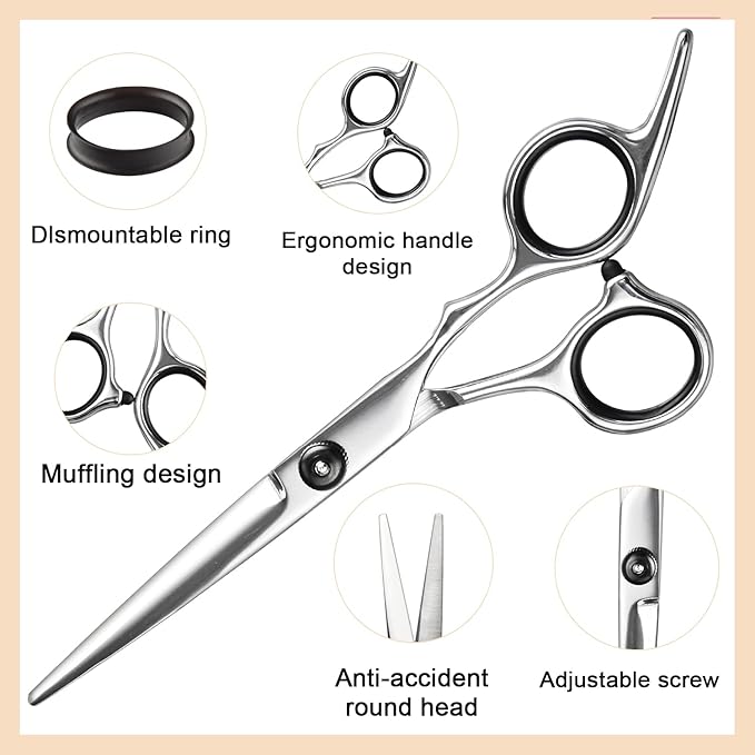 Fcysy Professional 11 Pcs Hair Cutting Tools - Baber Scissors, Blend Shears, Straight Edge Razor, Thinning Shears for Hair Cutting