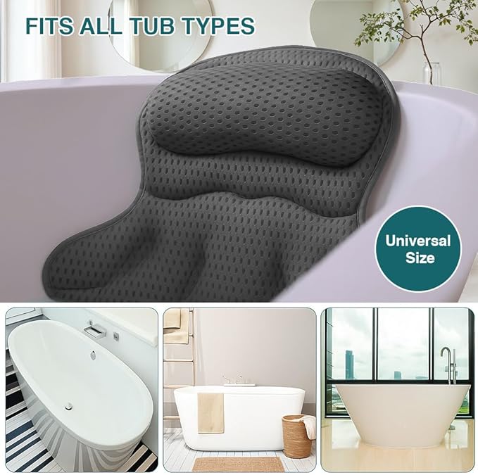 Bath Pillows for Tub, Bath Pillow Luxury Bathtub Pillows for Head and Neck Support - With 4D Air Mesh Fabric & Strong 6 Suction Cups, Tub Pillow For Bathtub, Bath Accessories & Spa Gifts For Women Men