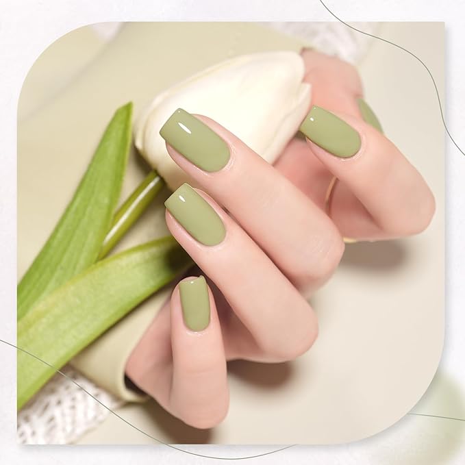 GAOY Green White Spring Gel Nail Polish Set, 6 Colors Blue Pink Coral Olive Soak Off UV Light Cure Gel Polish Kit for Salon and Nail Art DIY at Home