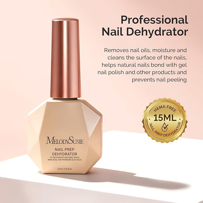 MelodySusie 15ml Nail Dehydrator HEMA Free Professional Nail Prep for Press On,Acrylic Gel Polish,Fast Dry for Long-Lasting Manicure at Home & Salon Use 0.5oz