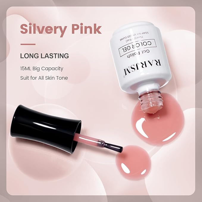 RARJSM Nude Gel Nail Polish Silvery Pink Neutral Skin Tone Sheer Jelly Gel Polish 1PC 15ml Single Bottle Creamy Transparent Pink Nail GelPolish Soak off UV LED Cured for Home Salon DIY Manicure