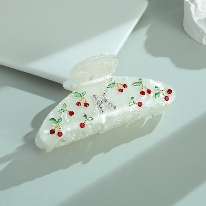 LILIE&WHITE Christmas Gift Acrylic Cherry Letter Hair Clips For Women With RhinestonesInitial Hair Claws For Thick Hairs Trendy Monogram Large Clips Fashion Big Claw Clip Jewelry Gift Alphabet K