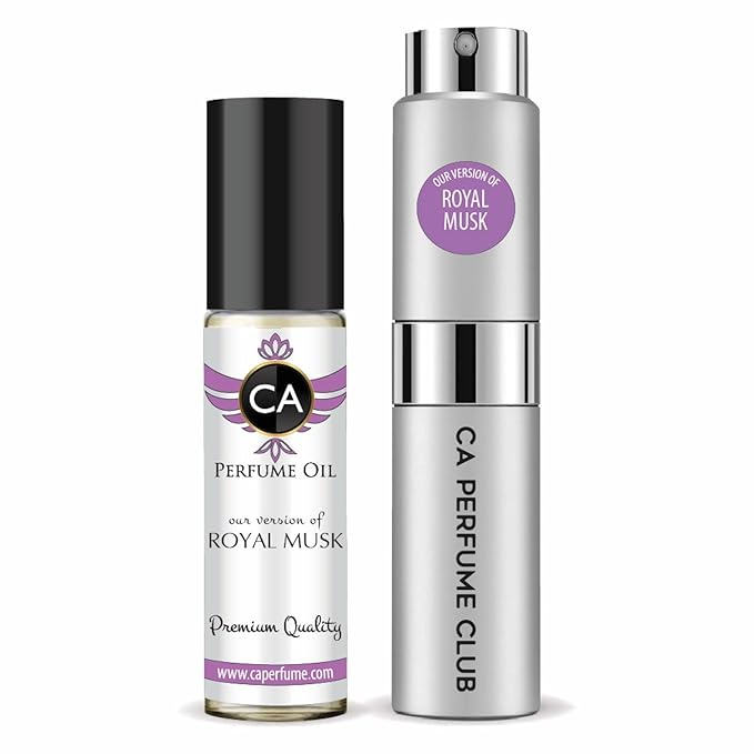 CA Perfume Duo Impression of Royal Musk For Women And Men Perfume Layering Set Long Lasting Travel Size EDP + Body Oil Roll-On Bottle 0.27 Fl Oz+0.33 Fl Oz