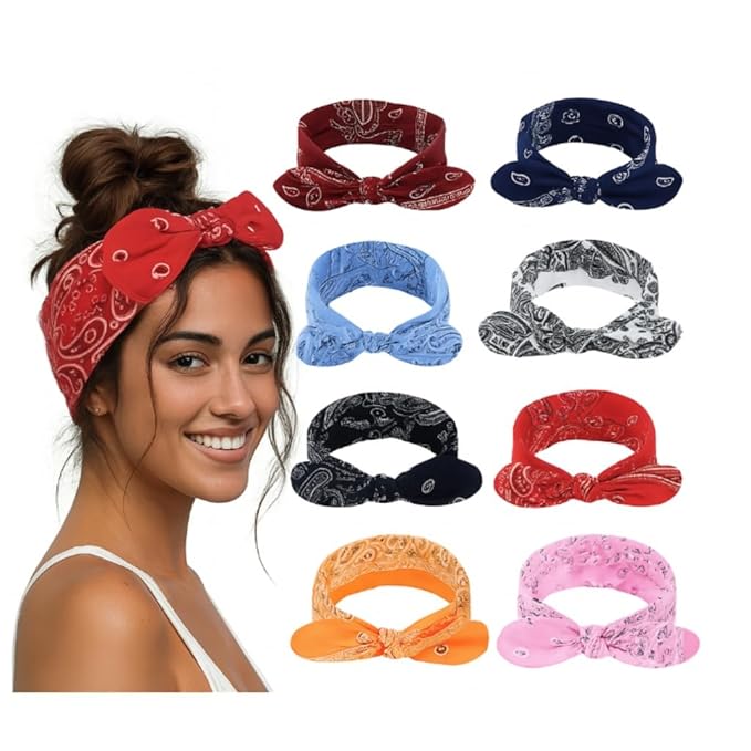 8 Pack Bandana Headband for Women, Bow Boho Hair Accessories, Head Scarf for Women's Hair