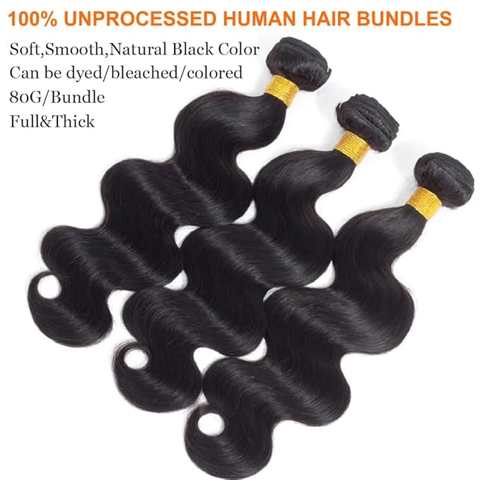 Human Hair Bundles Body Wave Bundles Human Hair 18 20 22 Inch 12A Grade Unprocessed Brazilian Virgin Hair Body Wave 3 Bundles Human Hair Extensions for Black Women Natural Color
