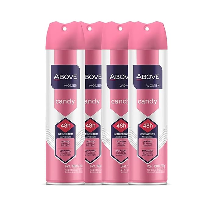 ABOVE Candy - 48 Hours Antiperspirant Deodorant Set for Women - Dry Spray Protects Against Sweat and Body Odor - Leaves No White Marks - Delicate Scent - Cruelty and Alcohol Free - 4 pc