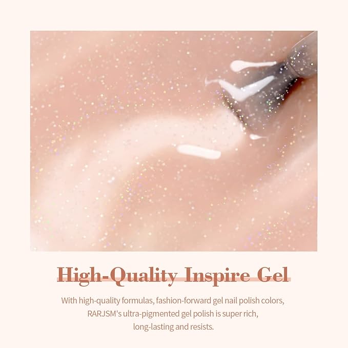 RARJSM Nude Gel Polish Peach Pink Rainbow Glitter Neutral Jelly Color Iridescent Shimmery Gel Nail Polish Sparkle Pink Natural Soak off UV LED Cured for Home Salon DIY Nail Art 15ml Single Bottle