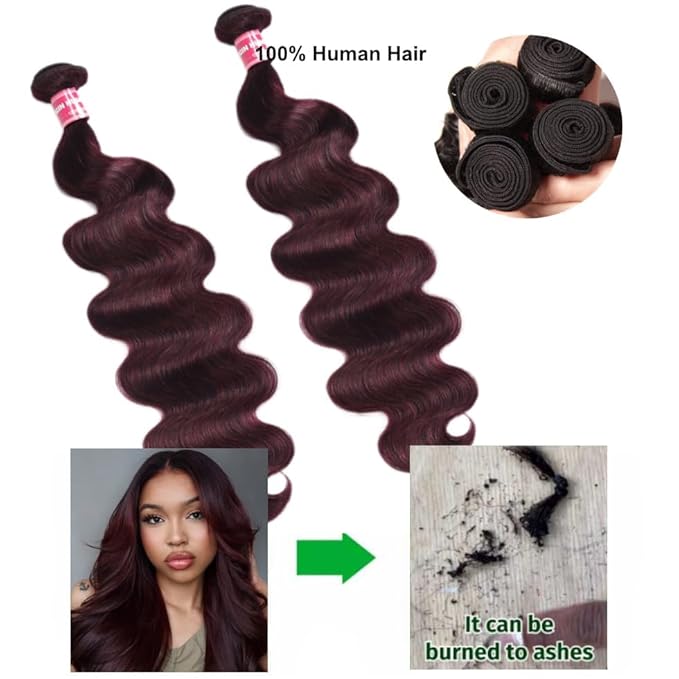 UNICE 12A Body Wave Human Hair 4 Bundles 20 22 24 26 Inch Brazilian 100% Unprocessed Virgin Human Hair Weave Extensions Cherry Black Soft No Shedding No Tangle