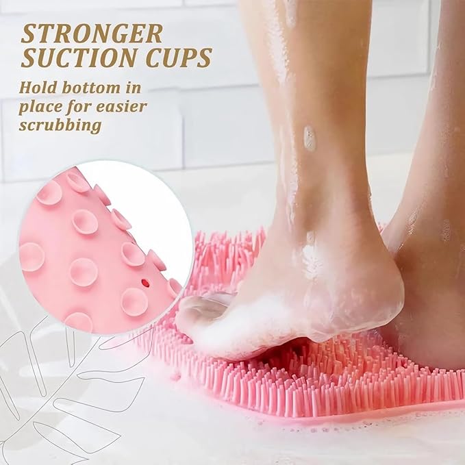 Shower Foot & Back Scrubber, Massage Pad with Suction Cups & Pumice Stone, Multi-Surface Silicone Bath Mat for Exfoliating and Massaging in Shower or Bathtub, 9.8x11.8 Inch (Blue)