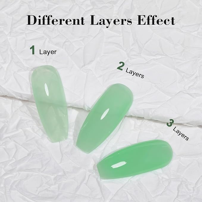 RARJSM Jelly Gel Nail Polish Mint Green Clear Light Green Gel Nail Polish Transparent Pastel Nude Sheer Nail GelPolish Varnish Curing Requires LED UV French Manicure Soak Off for Home Salon 15ml 1pcs