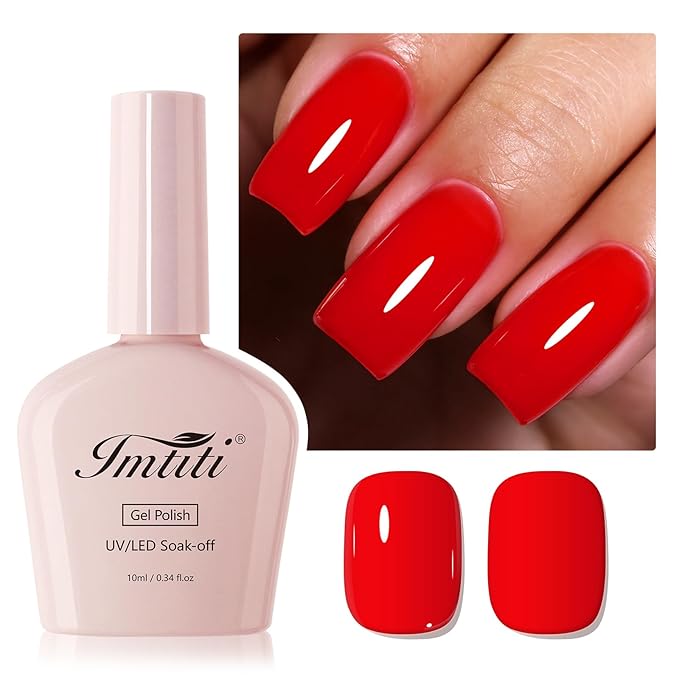 Imtiti Red Gel Nail Polish, 1Pcs Neon Red Soak Off UV LED Gel Polish, Long Lasting, Nail Art Manicure Salon DIY at Home for Spring and Summer (0.34 Fl Oz-367)