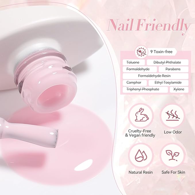 Born Pretty Jelly Gel Nail Polish, Light Pink Sheer Crystal Transparent Gel Nail Polish For All Seasons, Hema-Free Nail Art Design Translucent Gel Nail Soak Off Gel Polish Nail Art DIY 15ML