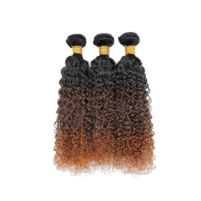 Omber Brown Bundles Human Hair #4 Kinky Curly Bundles 18 20 22 inch 3 Tone Black Roots to Brown Bundle