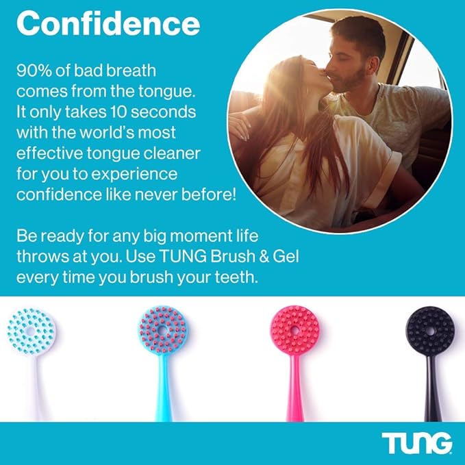 Tung Brush Tongue Cleaner, Plastic Tung Scraper, Tongue Cleaning to Fight Bad Breath, Halitosis Defense, USA Made, 2-Pack w/Cap