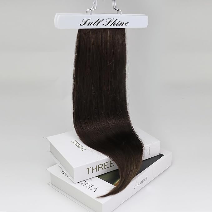 Full Shine Real Hair Extensions Clip in Human Hair 10 Inch Dark Brown Clip in Hair Extensions Remy Natural Hair Clip ins for Thin Hair Add Volume 60 Grams 3 PCS